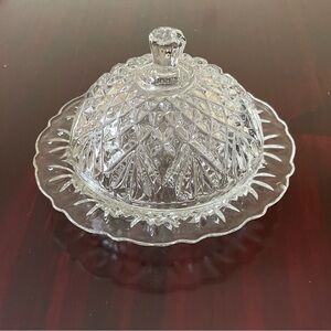 Vintage Anchor Hocking Clear Prescut Glass Round Dome Butter Dish